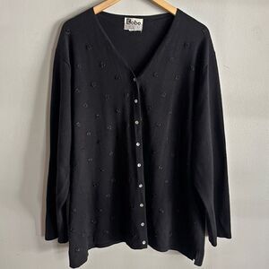 Vintage Kobe Black Floral Embroidered Cardigan Button Front 2X–3X